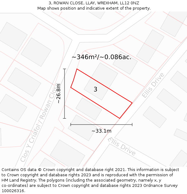 3, ROWAN CLOSE, LLAY, WREXHAM, LL12 0NZ: Plot and title map