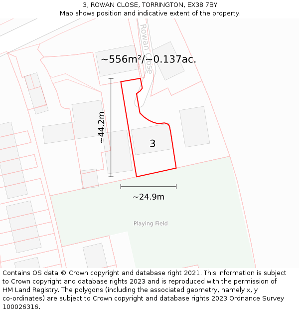 3, ROWAN CLOSE, TORRINGTON, EX38 7BY: Plot and title map