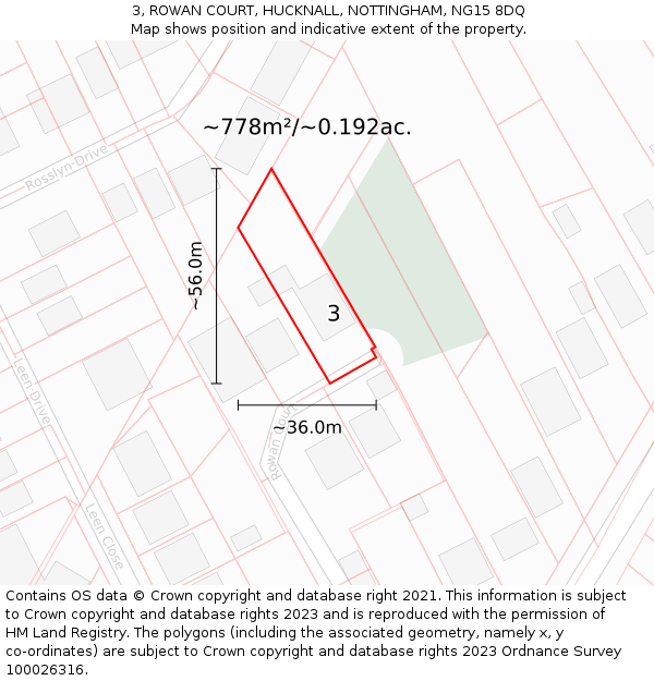3, ROWAN COURT, HUCKNALL, NOTTINGHAM, NG15 8DQ: Plot and title map