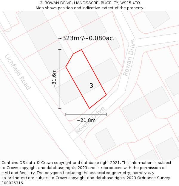 3, ROWAN DRIVE, HANDSACRE, RUGELEY, WS15 4TQ: Plot and title map