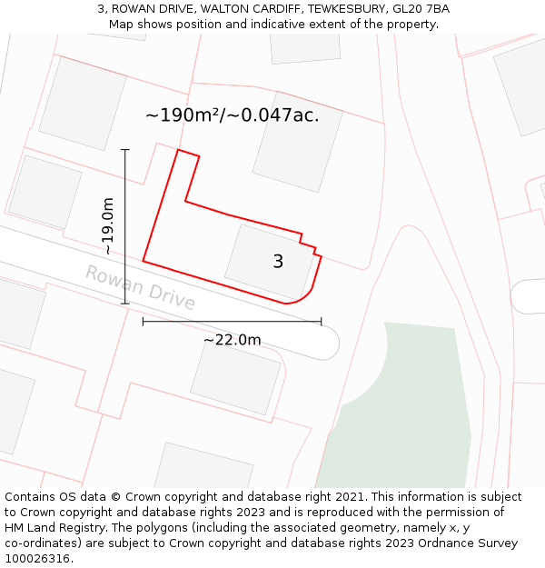3, ROWAN DRIVE, WALTON CARDIFF, TEWKESBURY, GL20 7BA: Plot and title map