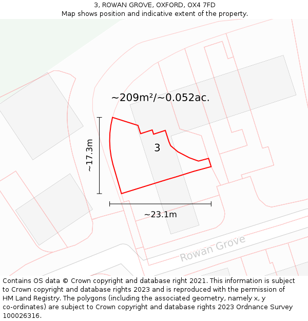3, ROWAN GROVE, OXFORD, OX4 7FD: Plot and title map
