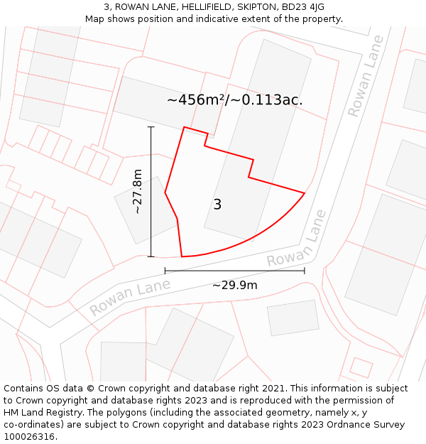 3, ROWAN LANE, HELLIFIELD, SKIPTON, BD23 4JG: Plot and title map