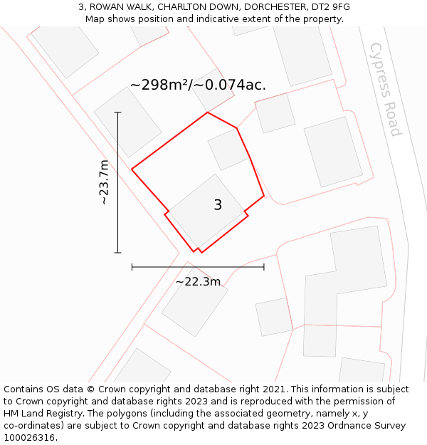 3, ROWAN WALK, CHARLTON DOWN, DORCHESTER, DT2 9FG: Plot and title map