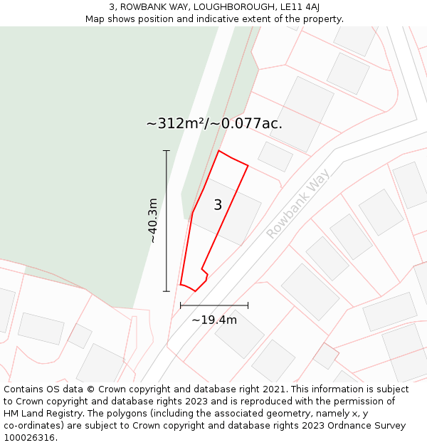 3, ROWBANK WAY, LOUGHBOROUGH, LE11 4AJ: Plot and title map