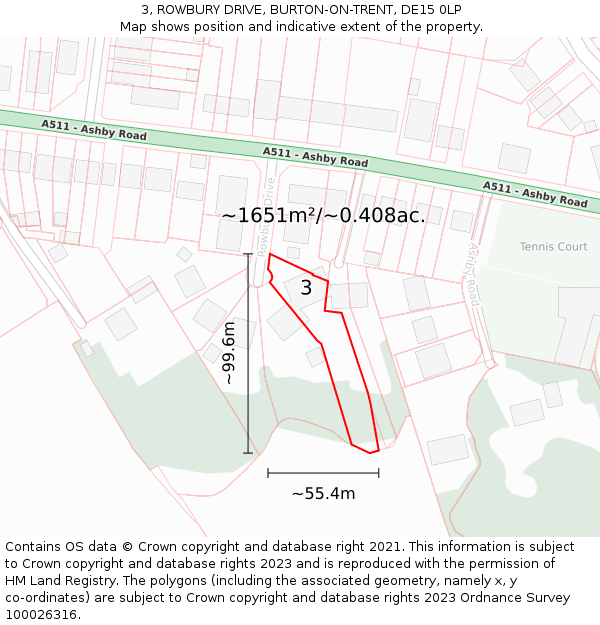 3, ROWBURY DRIVE, BURTON-ON-TRENT, DE15 0LP: Plot and title map