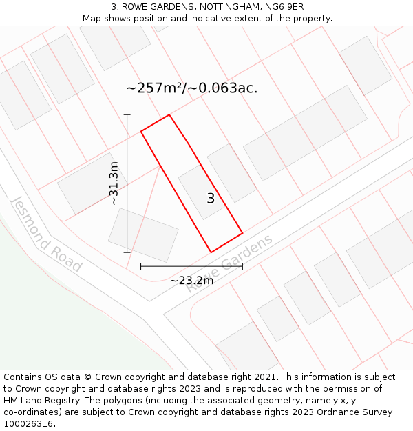 3, ROWE GARDENS, NOTTINGHAM, NG6 9ER: Plot and title map
