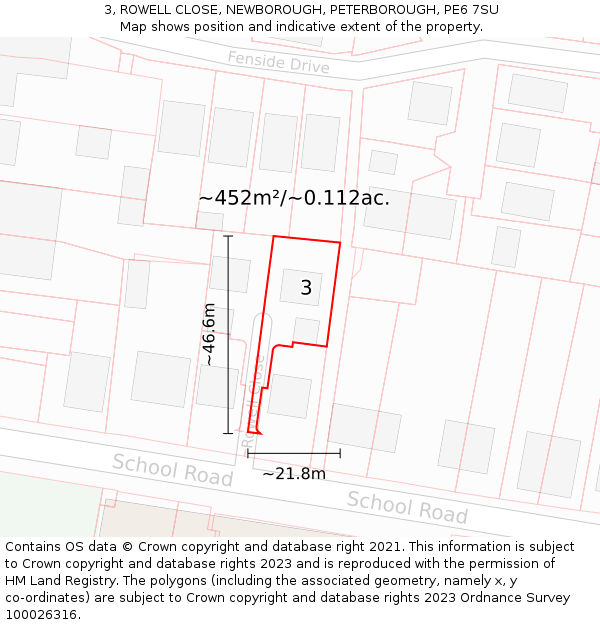 3, ROWELL CLOSE, NEWBOROUGH, PETERBOROUGH, PE6 7SU: Plot and title map