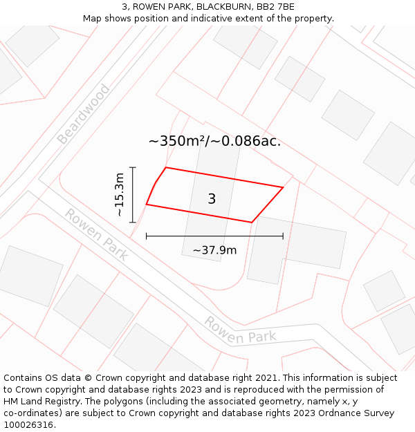 3, ROWEN PARK, BLACKBURN, BB2 7BE: Plot and title map