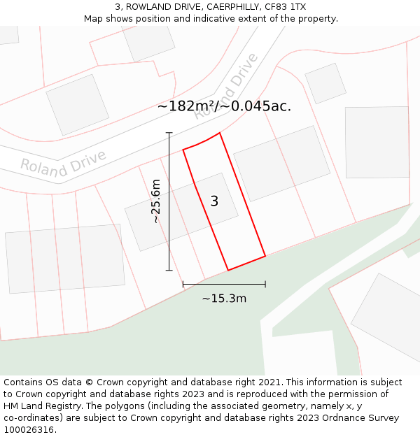 3, ROWLAND DRIVE, CAERPHILLY, CF83 1TX: Plot and title map