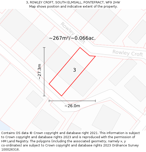 3, ROWLEY CROFT, SOUTH ELMSALL, PONTEFRACT, WF9 2HW: Plot and title map