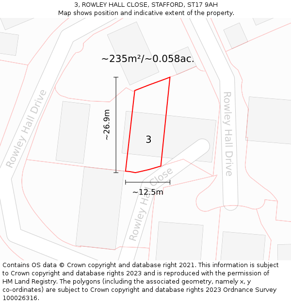 3, ROWLEY HALL CLOSE, STAFFORD, ST17 9AH: Plot and title map