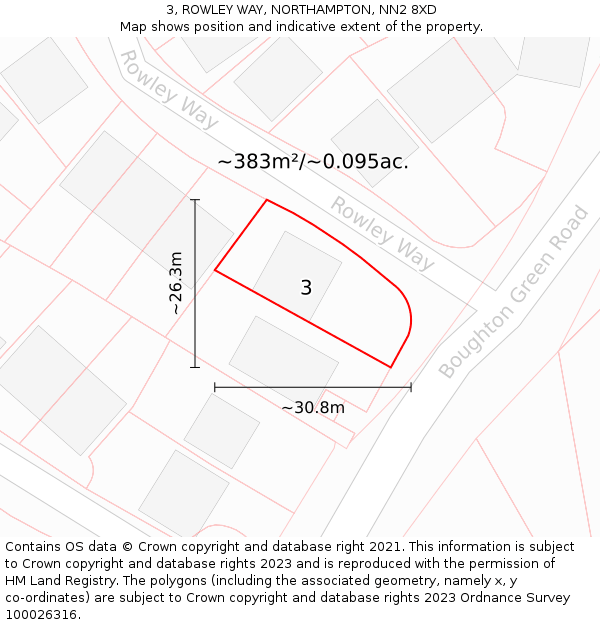 3, ROWLEY WAY, NORTHAMPTON, NN2 8XD: Plot and title map