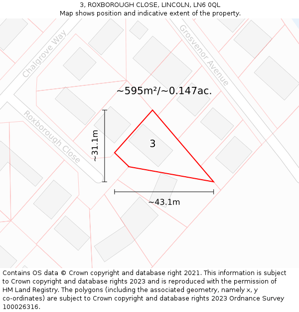 3, ROXBOROUGH CLOSE, LINCOLN, LN6 0QL: Plot and title map