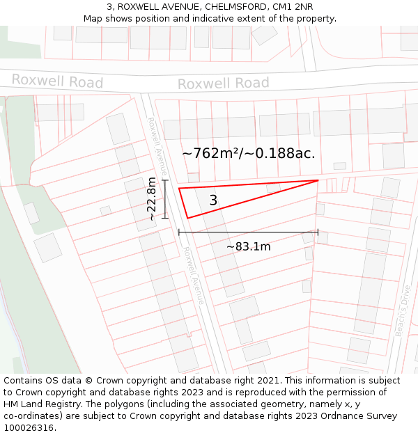 3, ROXWELL AVENUE, CHELMSFORD, CM1 2NR: Plot and title map