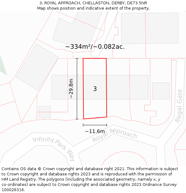 3, ROYAL APPROACH, CHELLASTON, DERBY, DE73 5NR: Plot and title map