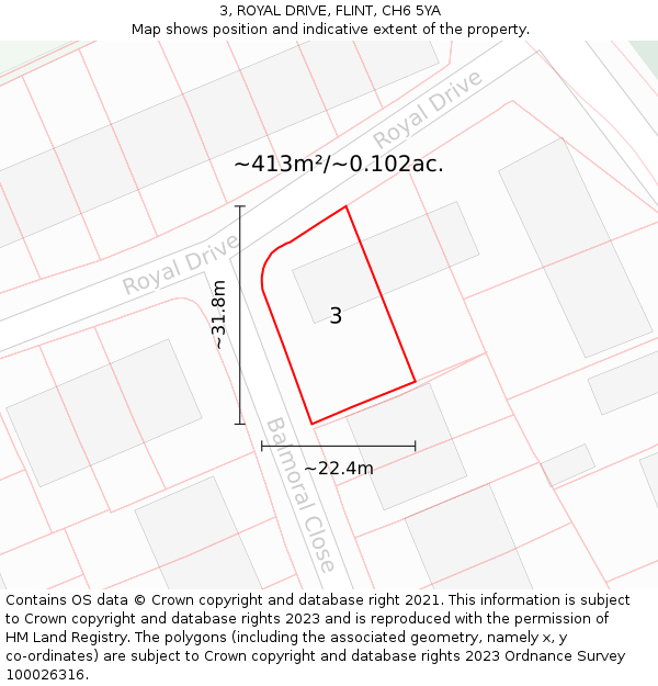 3, ROYAL DRIVE, FLINT, CH6 5YA: Plot and title map