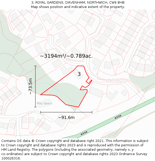 3, ROYAL GARDENS, DAVENHAM, NORTHWICH, CW9 8HB: Plot and title map