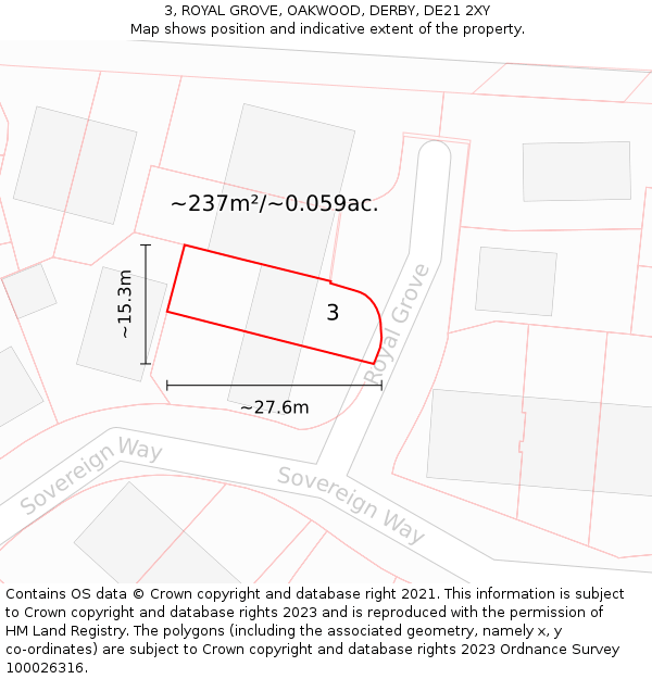 3, ROYAL GROVE, OAKWOOD, DERBY, DE21 2XY: Plot and title map