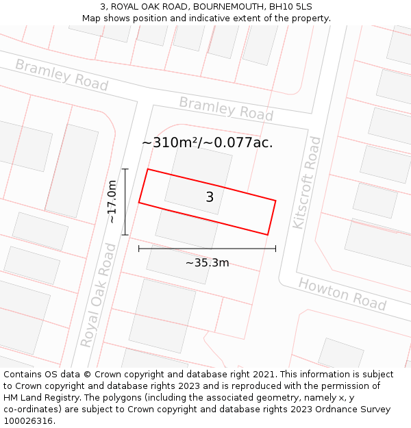 3, ROYAL OAK ROAD, BOURNEMOUTH, BH10 5LS: Plot and title map