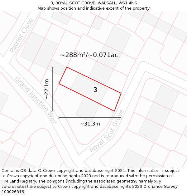 3, ROYAL SCOT GROVE, WALSALL, WS1 4NS: Plot and title map