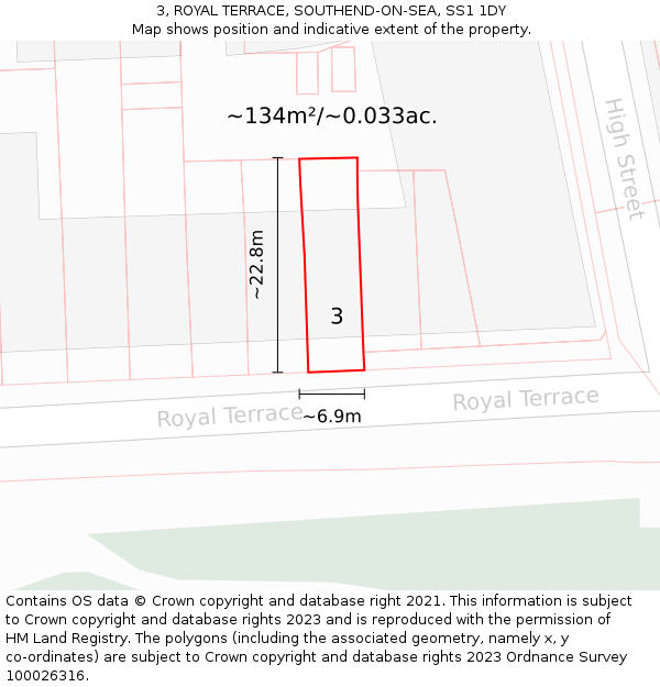 3, ROYAL TERRACE, SOUTHEND-ON-SEA, SS1 1DY: Plot and title map