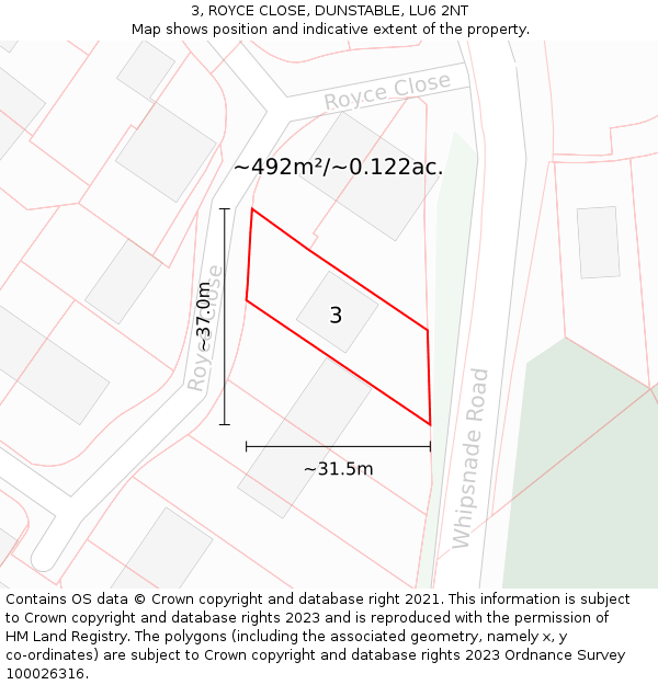 3, ROYCE CLOSE, DUNSTABLE, LU6 2NT: Plot and title map