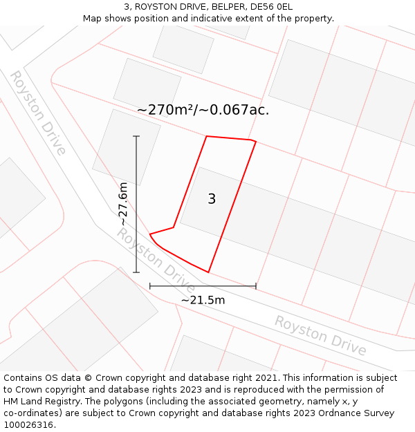 3, ROYSTON DRIVE, BELPER, DE56 0EL: Plot and title map