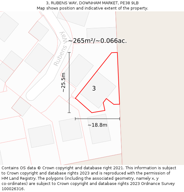 3, RUBENS WAY, DOWNHAM MARKET, PE38 9LB: Plot and title map