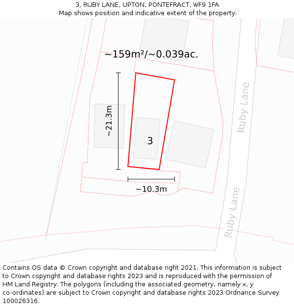 3, RUBY LANE, UPTON, PONTEFRACT, WF9 1FA: Plot and title map