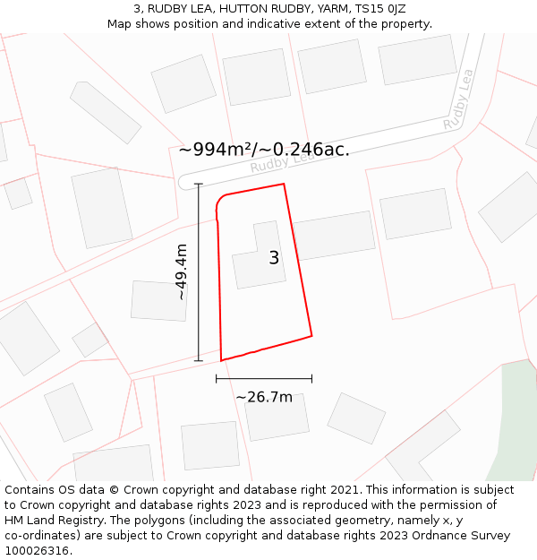 3, RUDBY LEA, HUTTON RUDBY, YARM, TS15 0JZ: Plot and title map