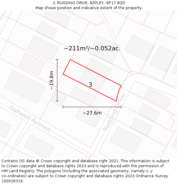 3, RUDDING DRIVE, BATLEY, WF17 8QD: Plot and title map