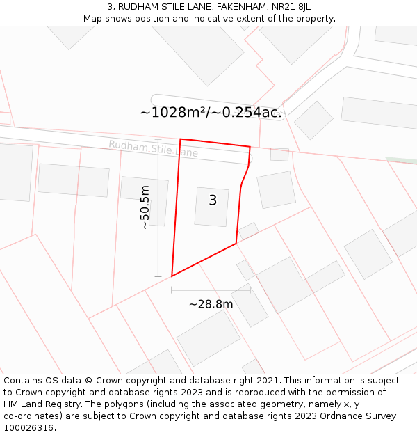 3, RUDHAM STILE LANE, FAKENHAM, NR21 8JL: Plot and title map