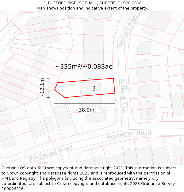 3, RUFFORD RISE, SOTHALL, SHEFFIELD, S20 2DW: Plot and title map