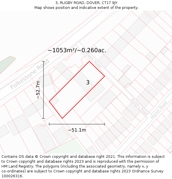 3, RUGBY ROAD, DOVER, CT17 9JY: Plot and title map