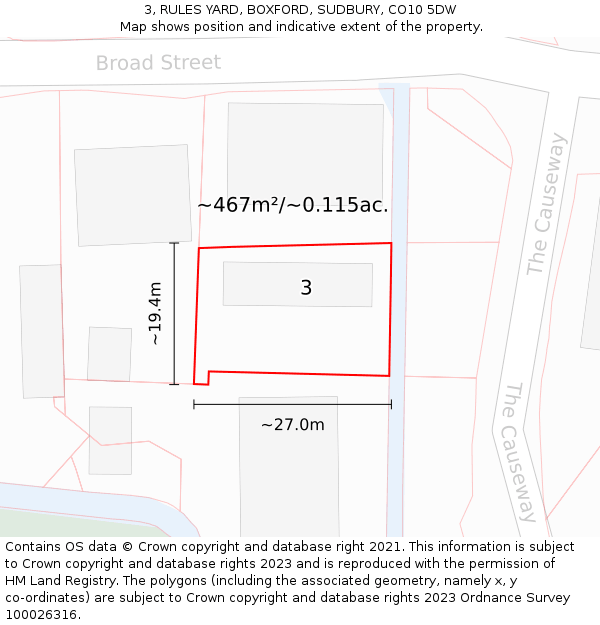3, RULES YARD, BOXFORD, SUDBURY, CO10 5DW: Plot and title map