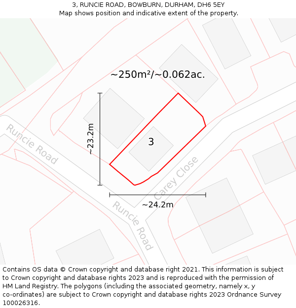 3, RUNCIE ROAD, BOWBURN, DURHAM, DH6 5EY: Plot and title map