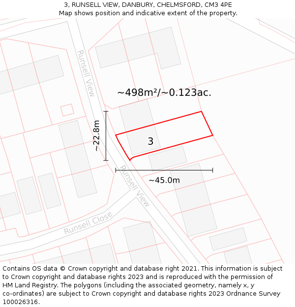 3, RUNSELL VIEW, DANBURY, CHELMSFORD, CM3 4PE: Plot and title map