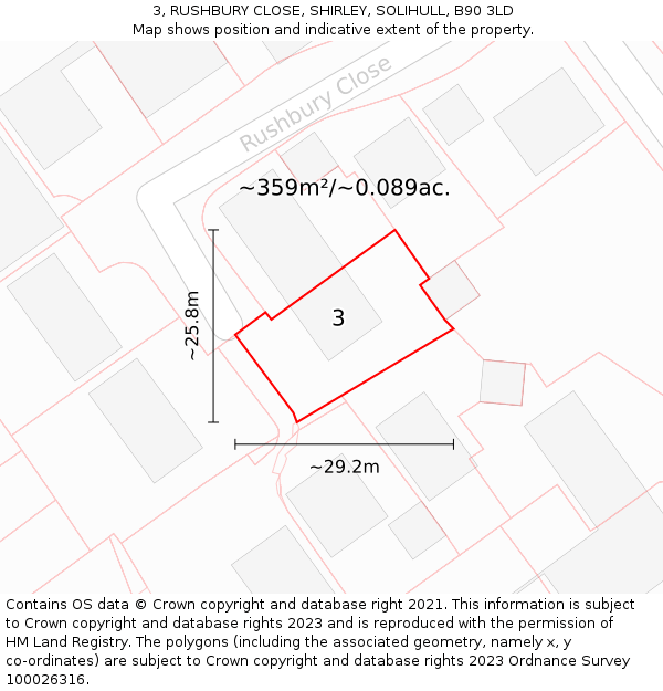 3, RUSHBURY CLOSE, SHIRLEY, SOLIHULL, B90 3LD: Plot and title map