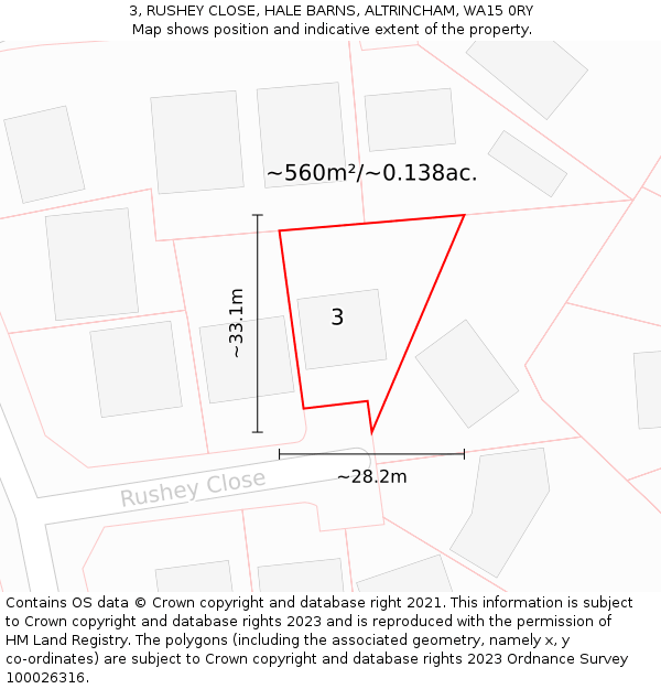 3, RUSHEY CLOSE, HALE BARNS, ALTRINCHAM, WA15 0RY: Plot and title map