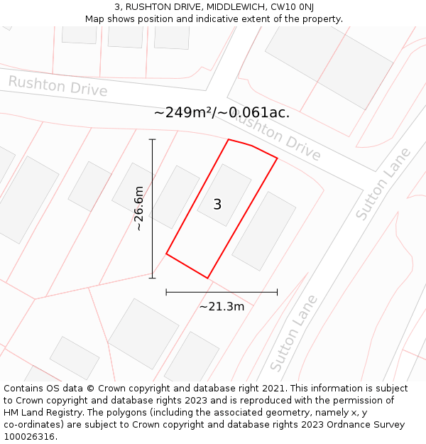 3, RUSHTON DRIVE, MIDDLEWICH, CW10 0NJ: Plot and title map