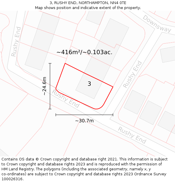 3, RUSHY END, NORTHAMPTON, NN4 0TE: Plot and title map