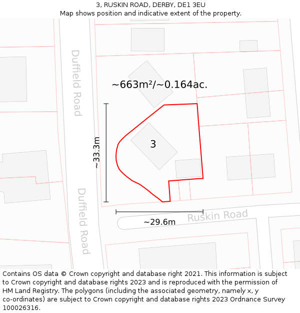 3, RUSKIN ROAD, DERBY, DE1 3EU: Plot and title map