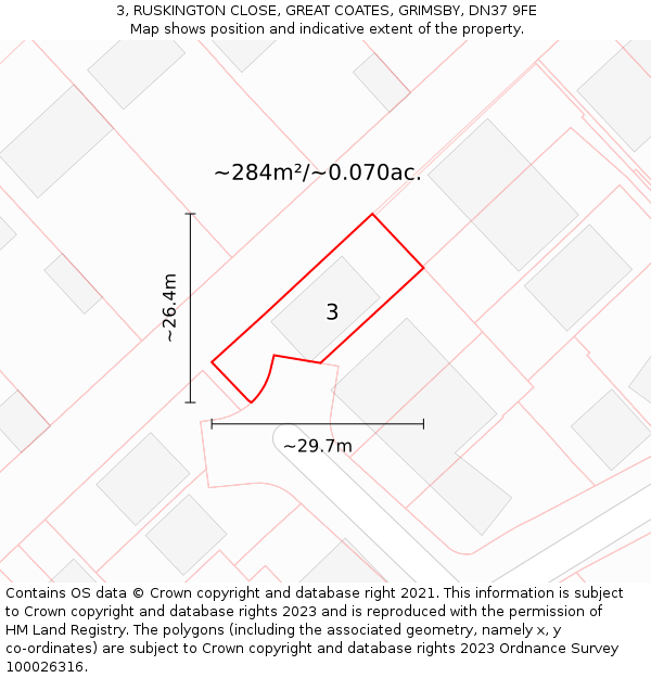 3, RUSKINGTON CLOSE, GREAT COATES, GRIMSBY, DN37 9FE: Plot and title map