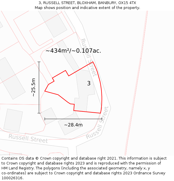 3, RUSSELL STREET, BLOXHAM, BANBURY, OX15 4TX: Plot and title map