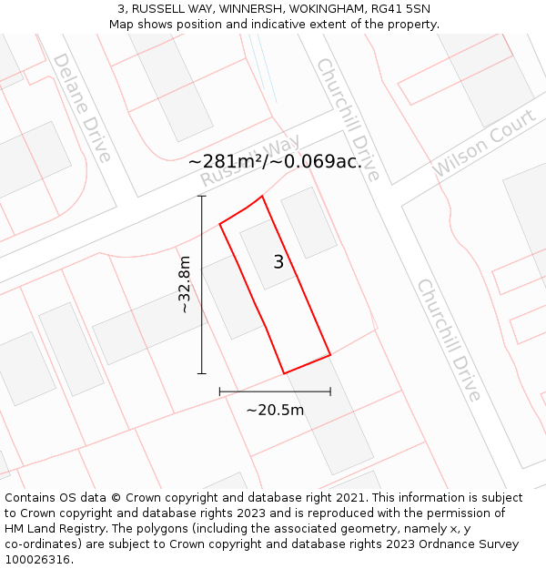 3, RUSSELL WAY, WINNERSH, WOKINGHAM, RG41 5SN: Plot and title map