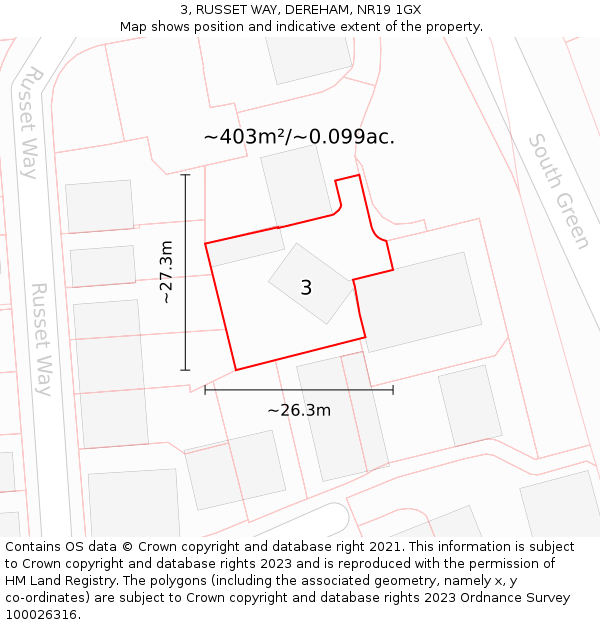3, RUSSET WAY, DEREHAM, NR19 1GX: Plot and title map