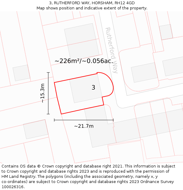 3, RUTHERFORD WAY, HORSHAM, RH12 4GD: Plot and title map