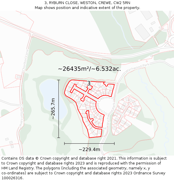 3, RYBURN CLOSE, WESTON, CREWE, CW2 5RN: Plot and title map