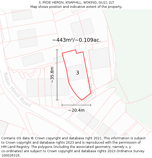 3, RYDE HERON, KNAPHILL, WOKING, GU21 2LT: Plot and title map